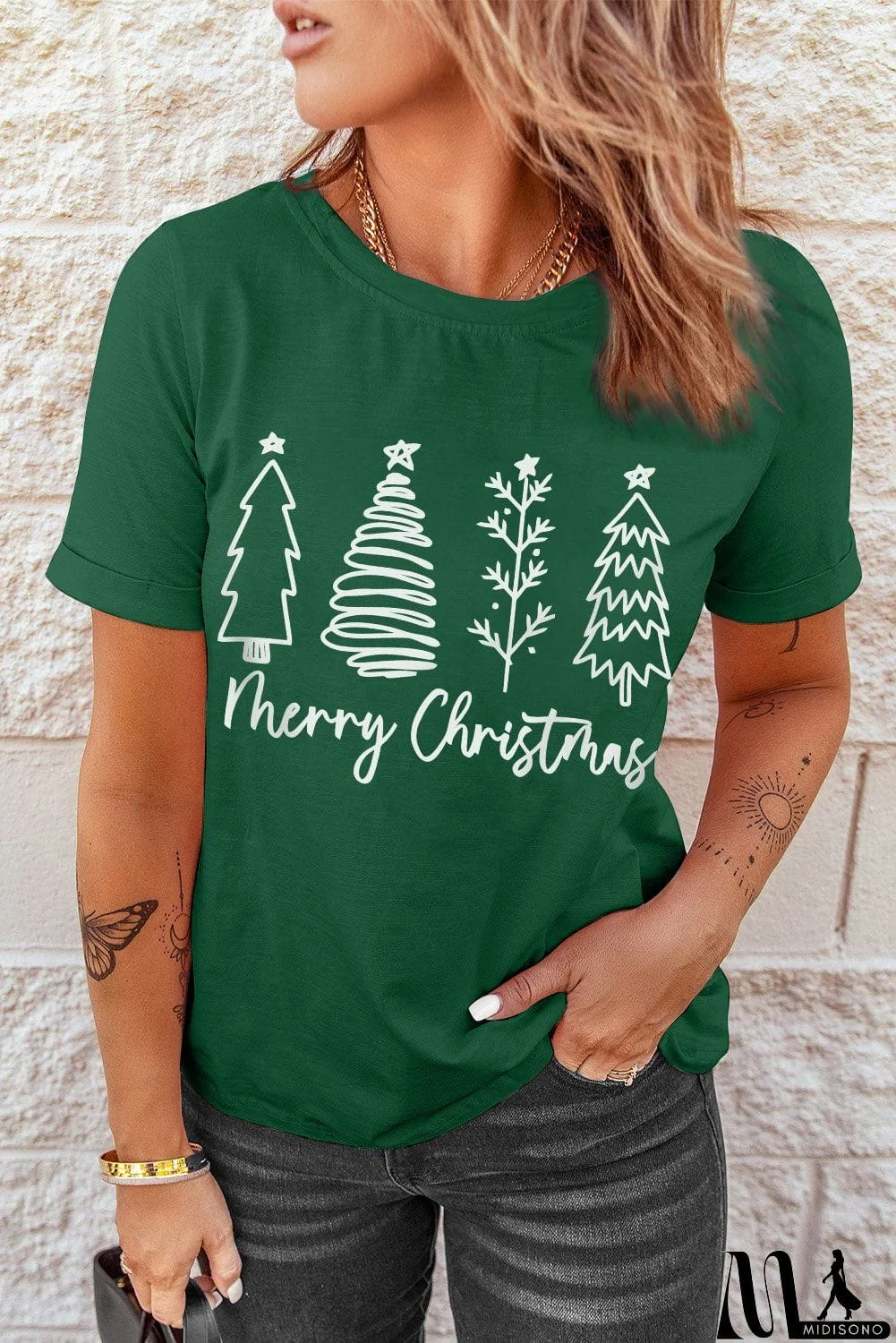 MidiSono - Merry Christmas Tree Graphic Print Tee