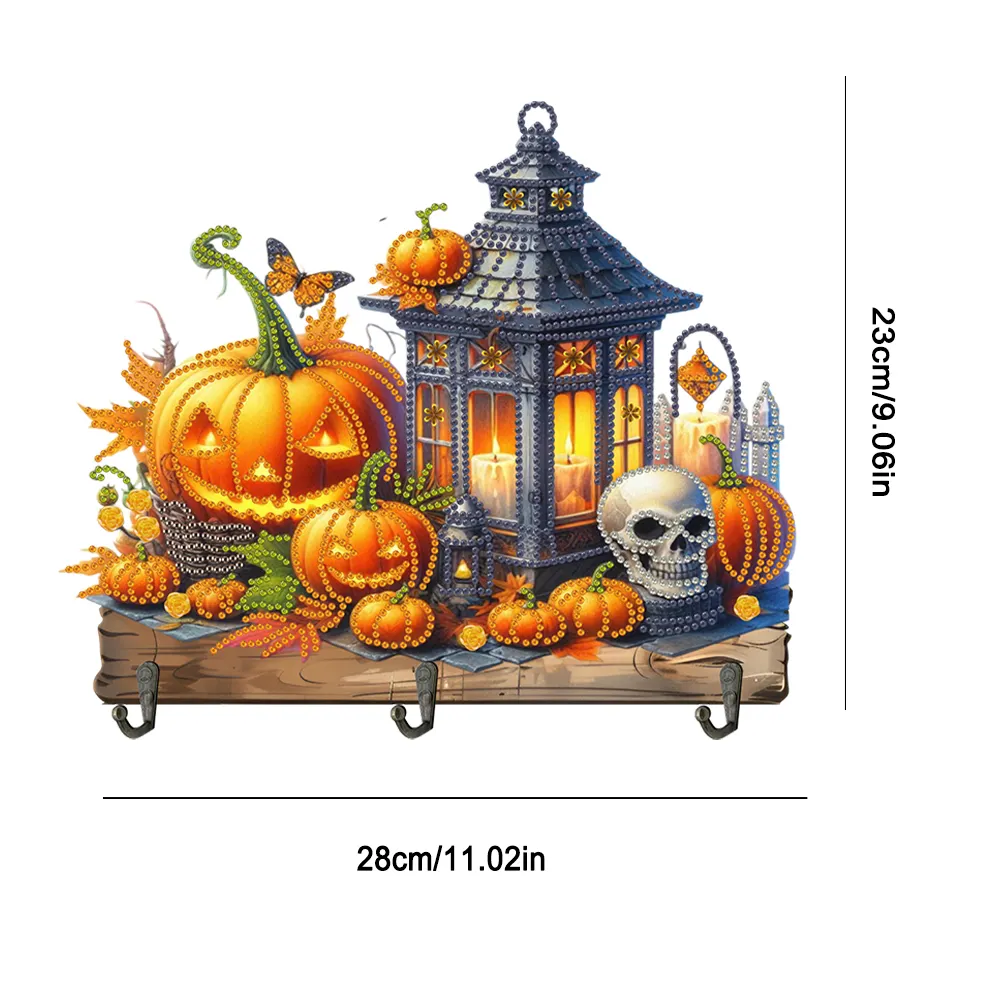 DIY Lantern Pumpkin Wooden Special Shape 3 Hooks Diamond Painting Hook Rail