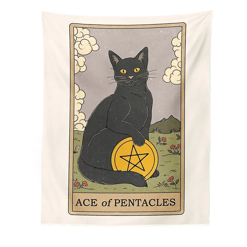 Cat Divination Witchcraft Tarot Card Tapestry Wall Hanging Tapestries Baphomet Occult Home Wall Moon phase Mat Decor Cat Coven
