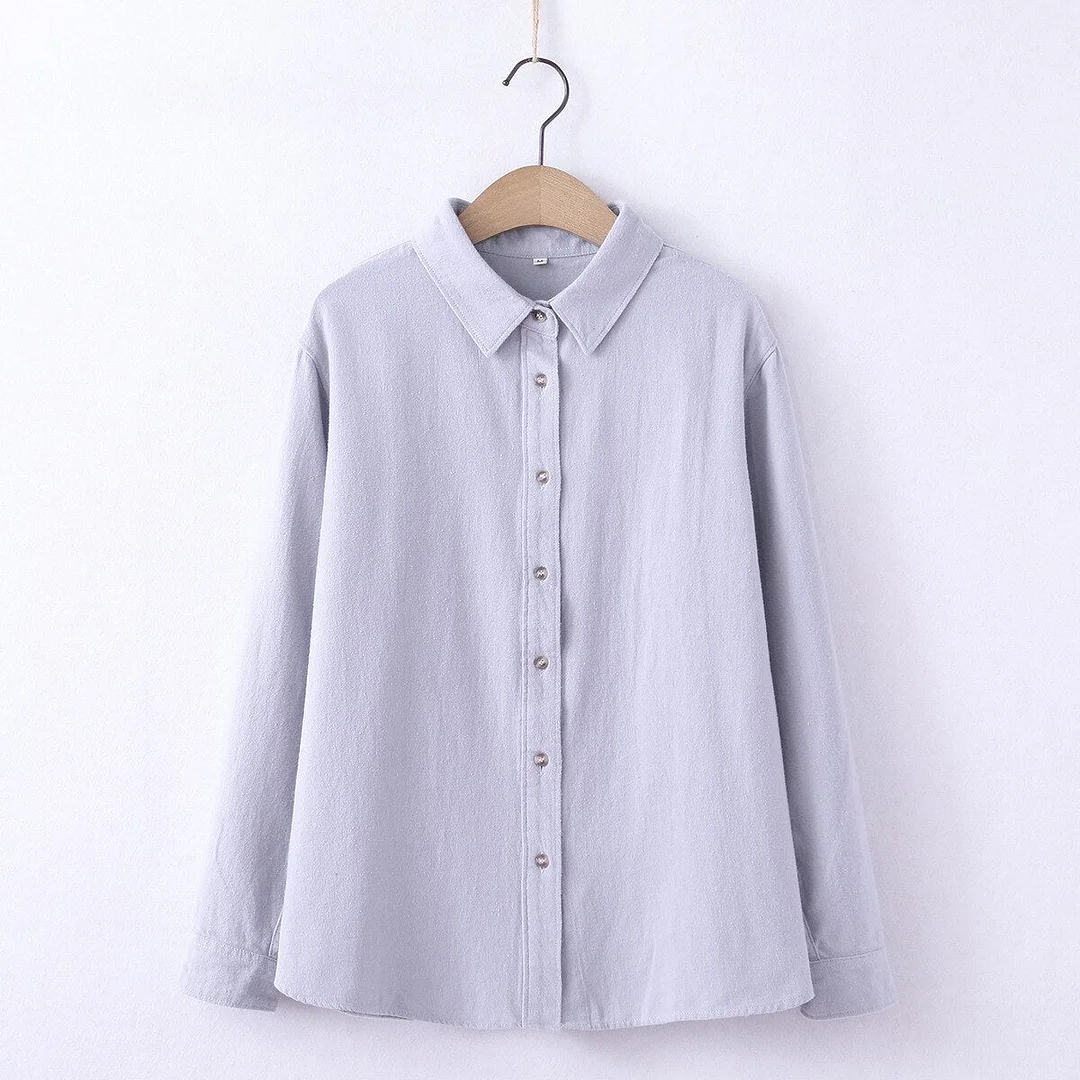 Women Shirts Flannel Tops And Blouses 100% Cotton Lady Long Sleeve Solid Color Office Work White Clothes Fashion Woman Blouses