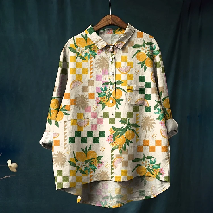 Women's Squares And Fruits Printed Casual Shirt