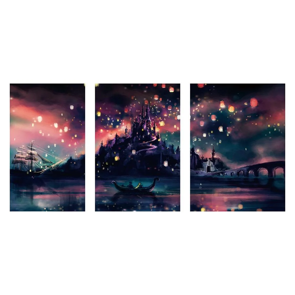 3Pcs Combinations Full Round Diamond Painting Night Ship （90*45cm）