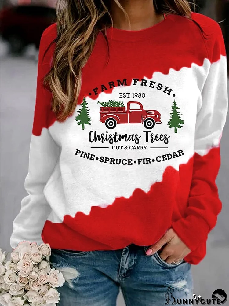 Women's Christmas Tree Farm Fresh Pine Spruce Fir Cedar Print Casual Sweatshirt