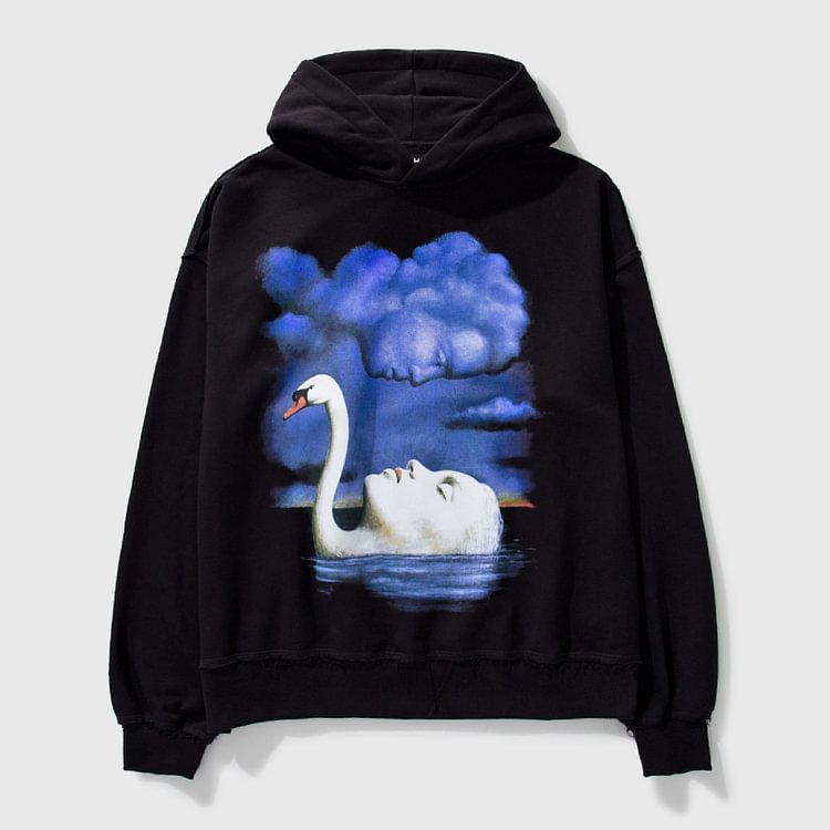 Artistic Face-to-goose Print Hoodie