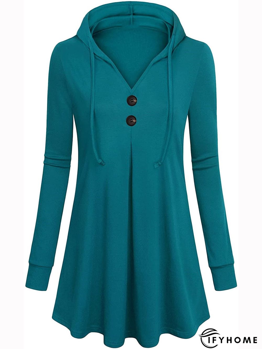 Cotton Blends Button Hooded Sweatshirt Long Sleeve  Casual Top | IFYHOME