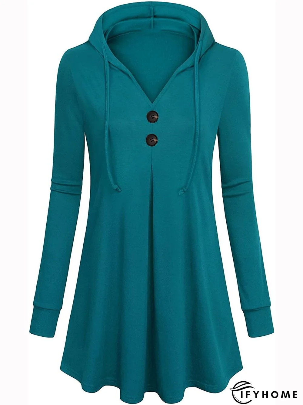 Cotton Blends Button Hooded Sweatshirt Long Sleeve  Casual Top | IFYHOME