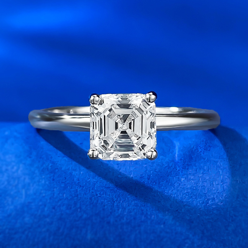 MIKAMU Jewelry S925 Sterling Silver 6*6 Square Tower-Cut Diamond Four-Prong Ring - Simple and Elegant