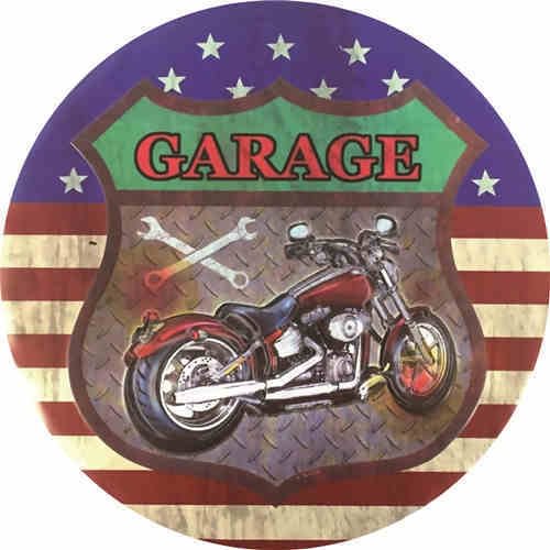 30*30cm - Motorcycle Garage - Round Tin Signs/Wooden Signs