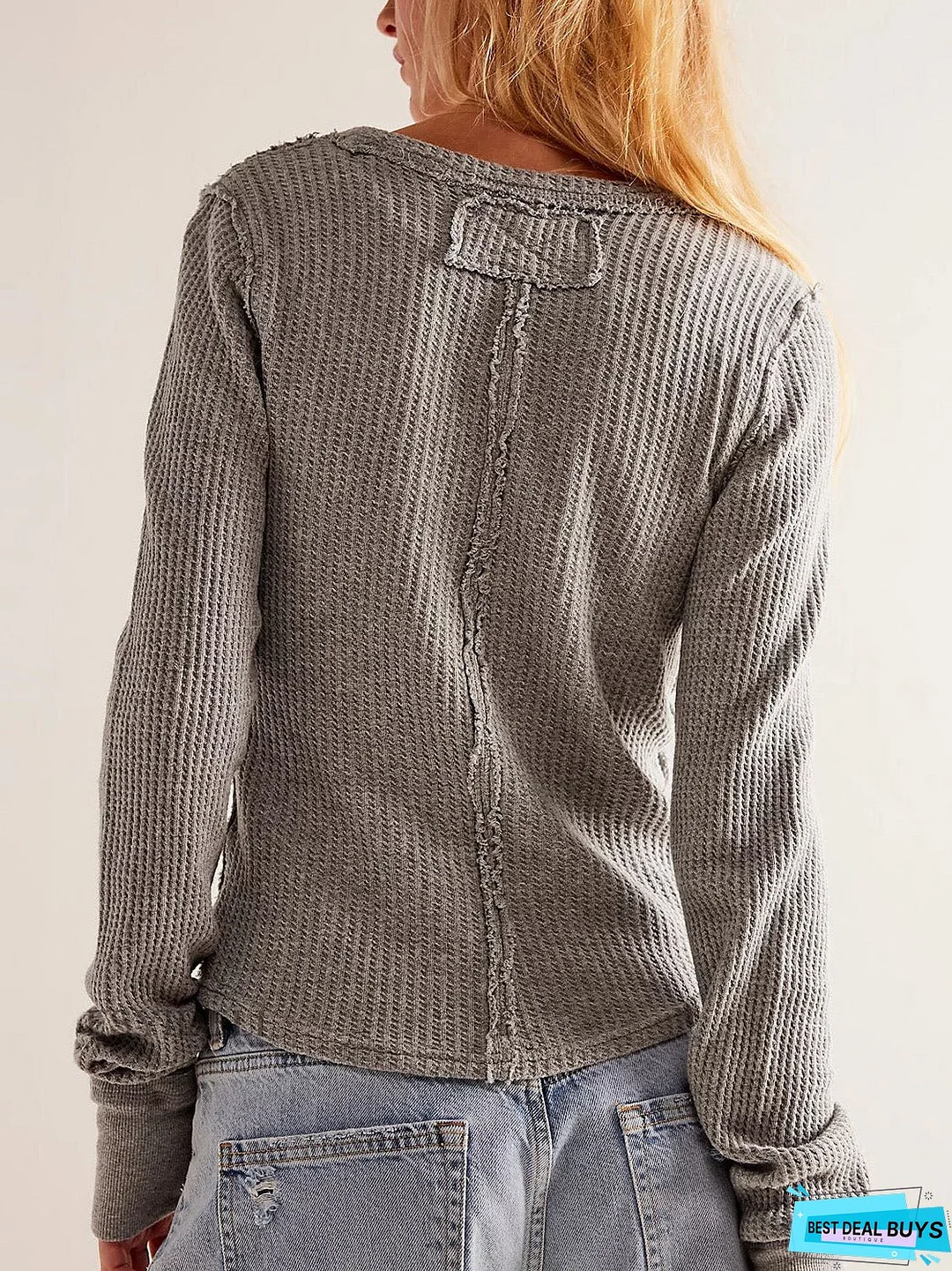 Exposed Seam Round Neck Long Sleeve T-Shirt