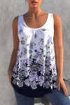 Plus Size Floral Print Round Neck Casual Loose Tank Top