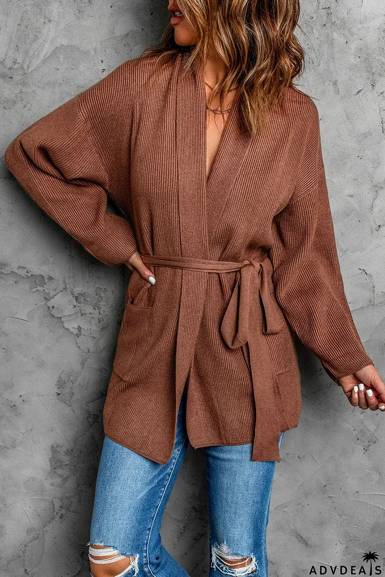 Brown Rib Knit Cardigan