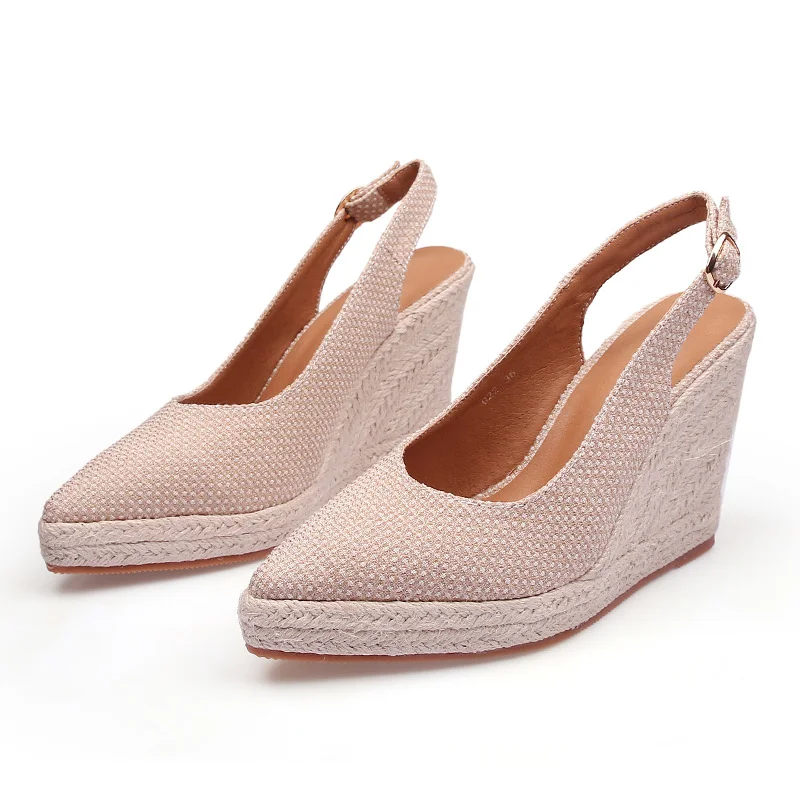 Wongn Wongn Wedge Heel Pointed Head Thick Bottom High Heel Head Drag Single Shoes Women's Straw Hemp Rope Bottom
