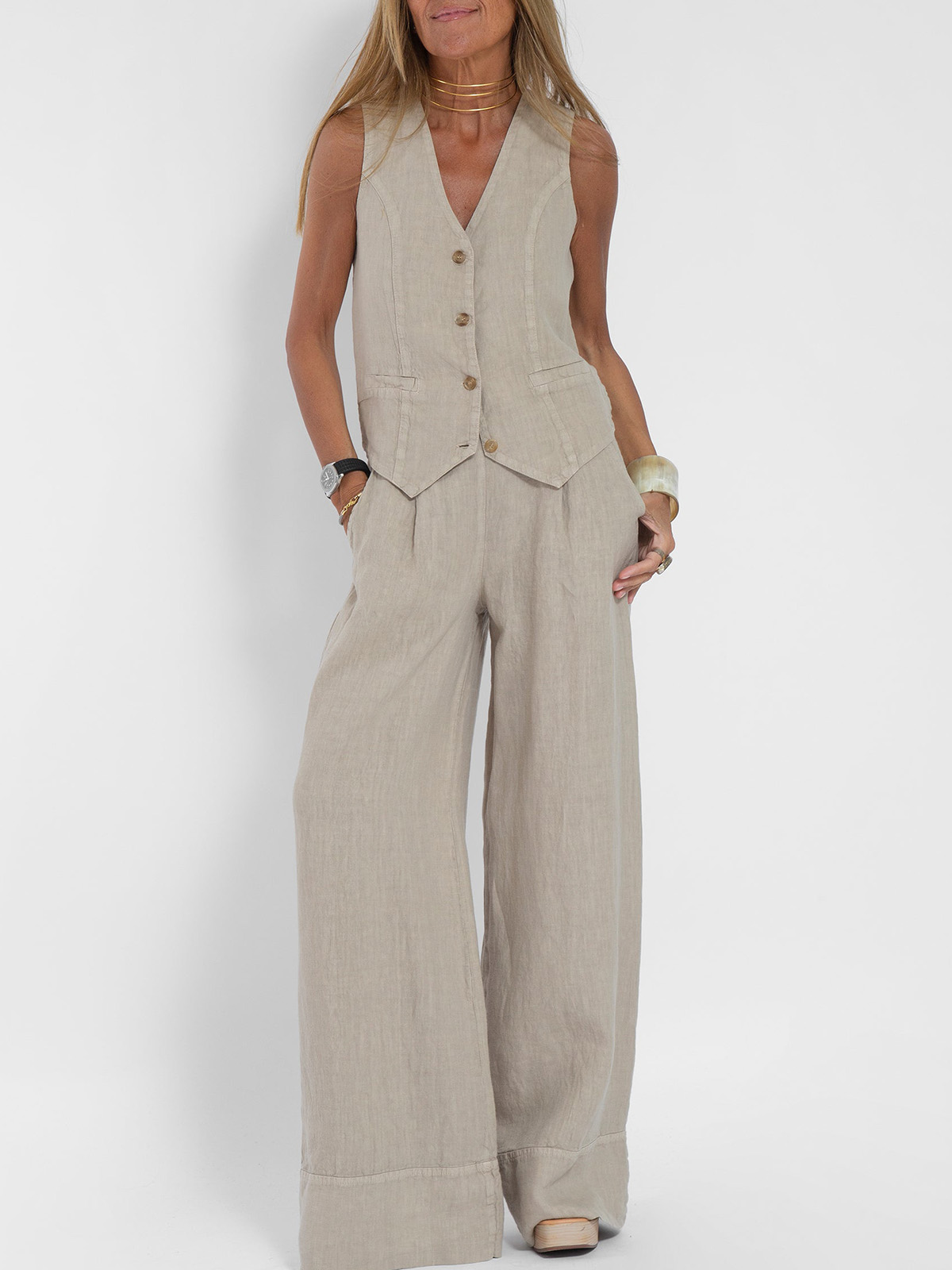 Rotimia Vest & Pants Cotton Leisure Suit