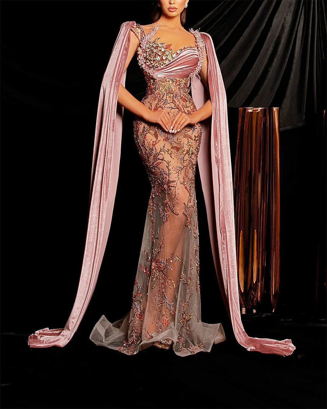 Sexy Pink Mesh Embroidered Dress