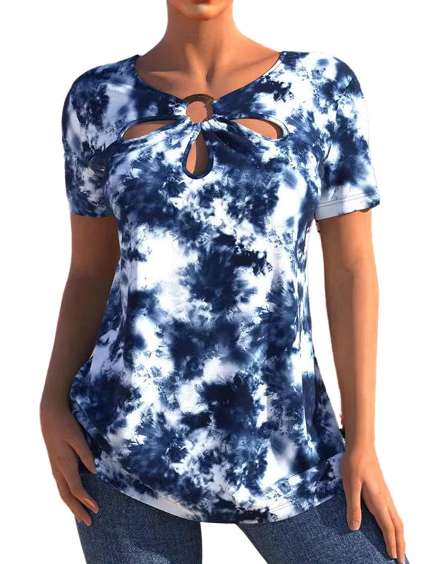 Women plus size clothing Women's Scoop Neck Short Sleeve Graphic Flower Printed Tops-Nordswear