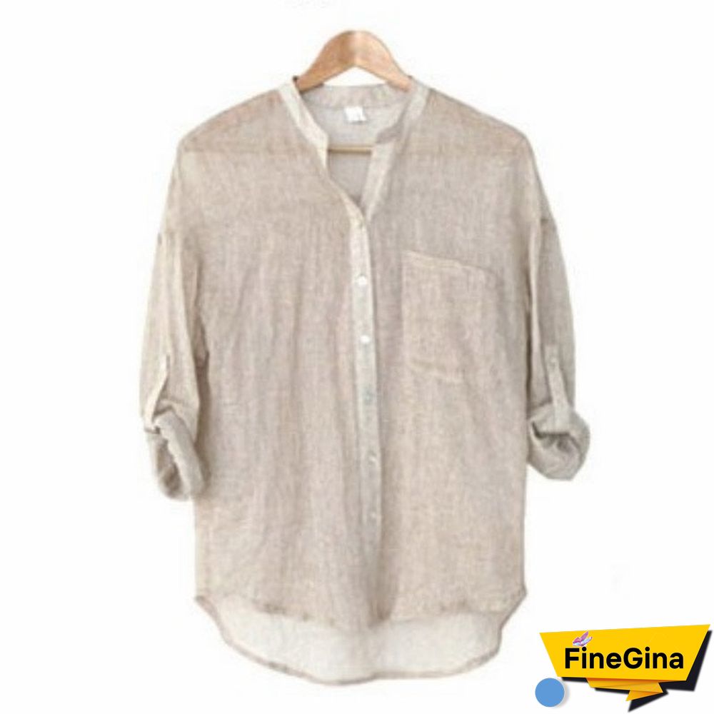 Casual Loose Womens Tops and Blouses Harajuku Plus Size Top White Blouse Shirt Sun Protection Cotton Linen V Neck Shirts Blusas