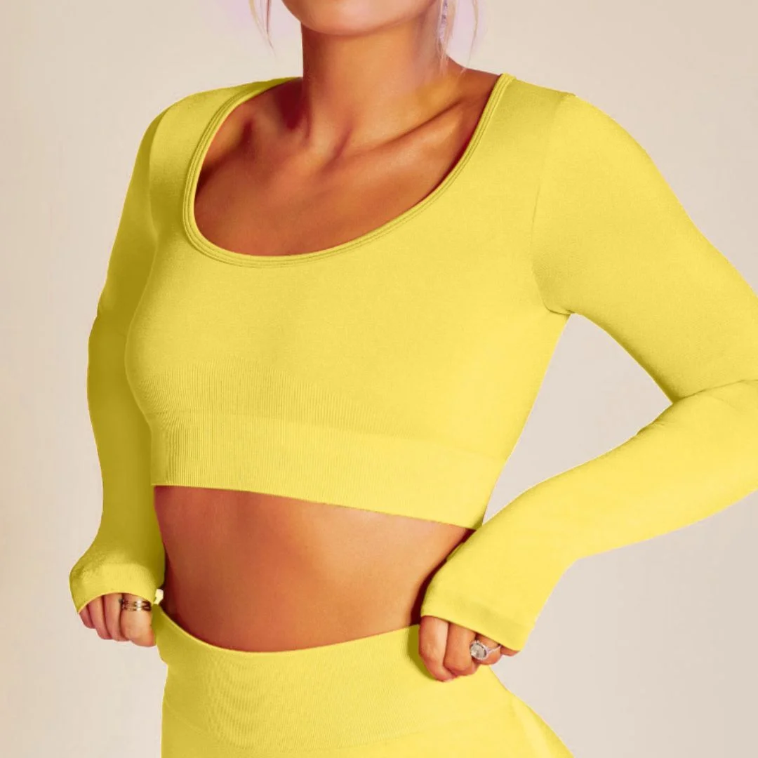 Seamless long sleeves high waist 2-piece set