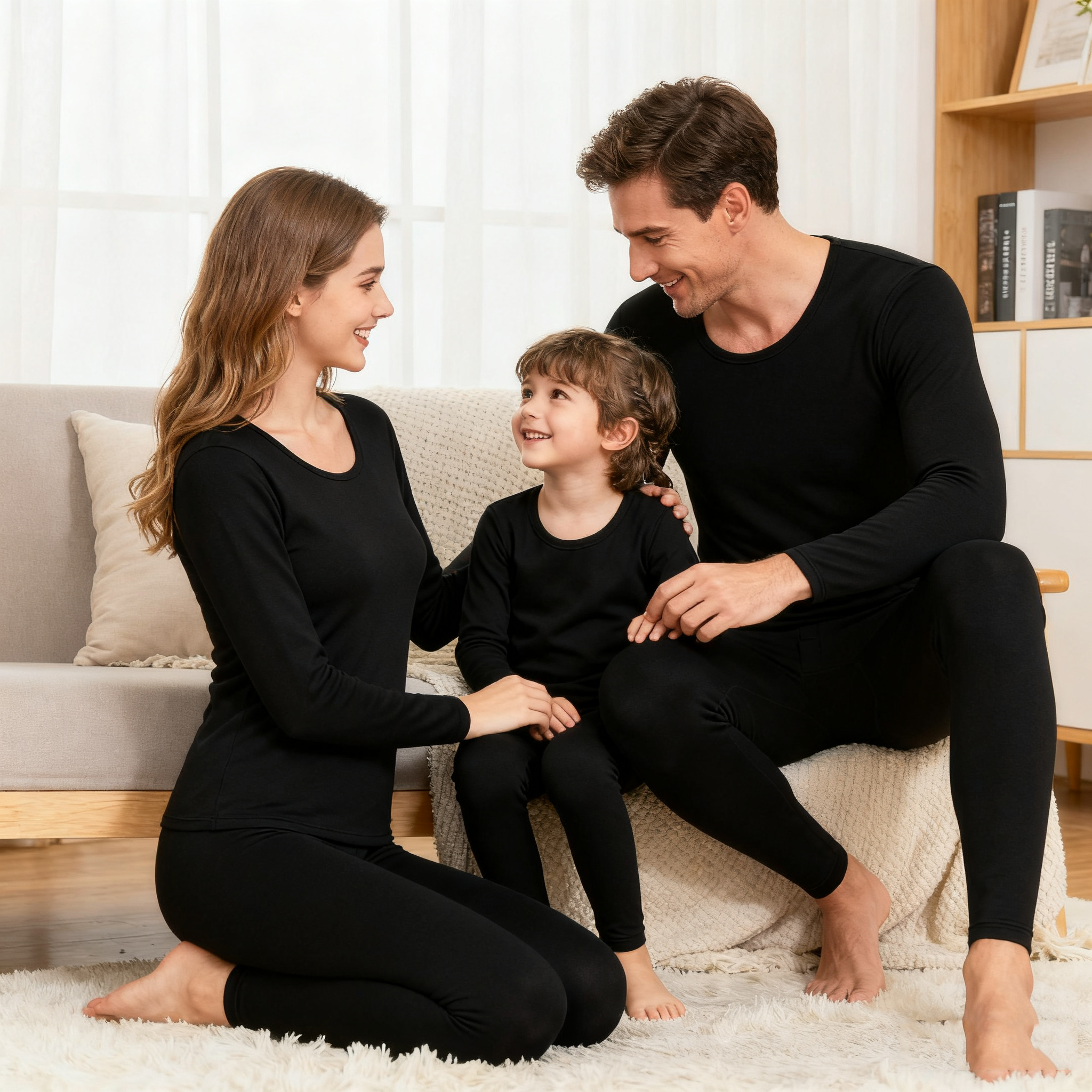Family Matching Black Silk Thermal Underwear REAL SILK LIFE