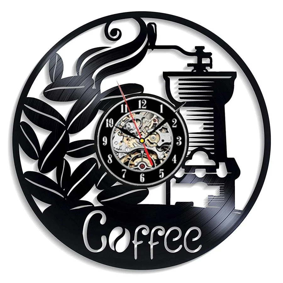 Coffee Vinyl Record Wall Clock Modern Design Vintage 3D Decoration Kitchen Clock Vinyl Wall Watch Coffee Cafe Home Decor