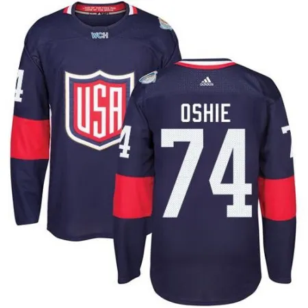Team USA #74 T. J. Oshie Navy Blue 2016 World Cup Stitched NHL Jersey