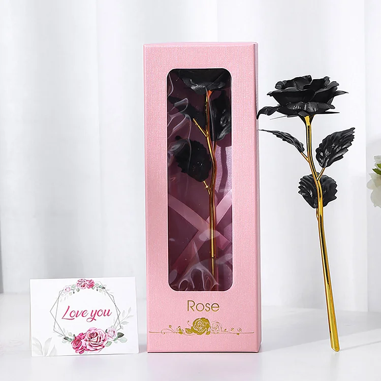 Single Black And Gold Rose Window Gift Box Everlasting Flower