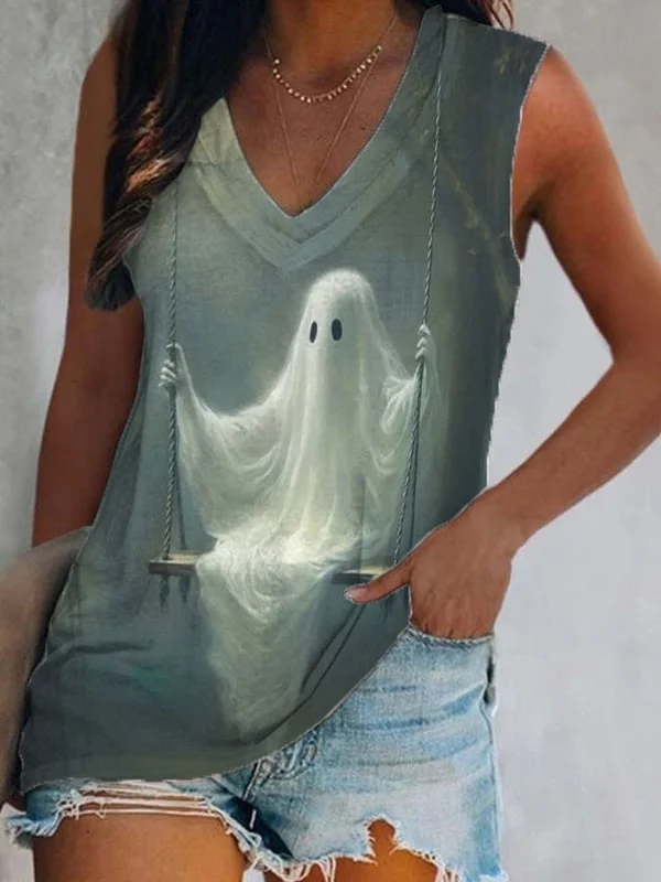 Halloween Ghost Ladies Print Tank Top