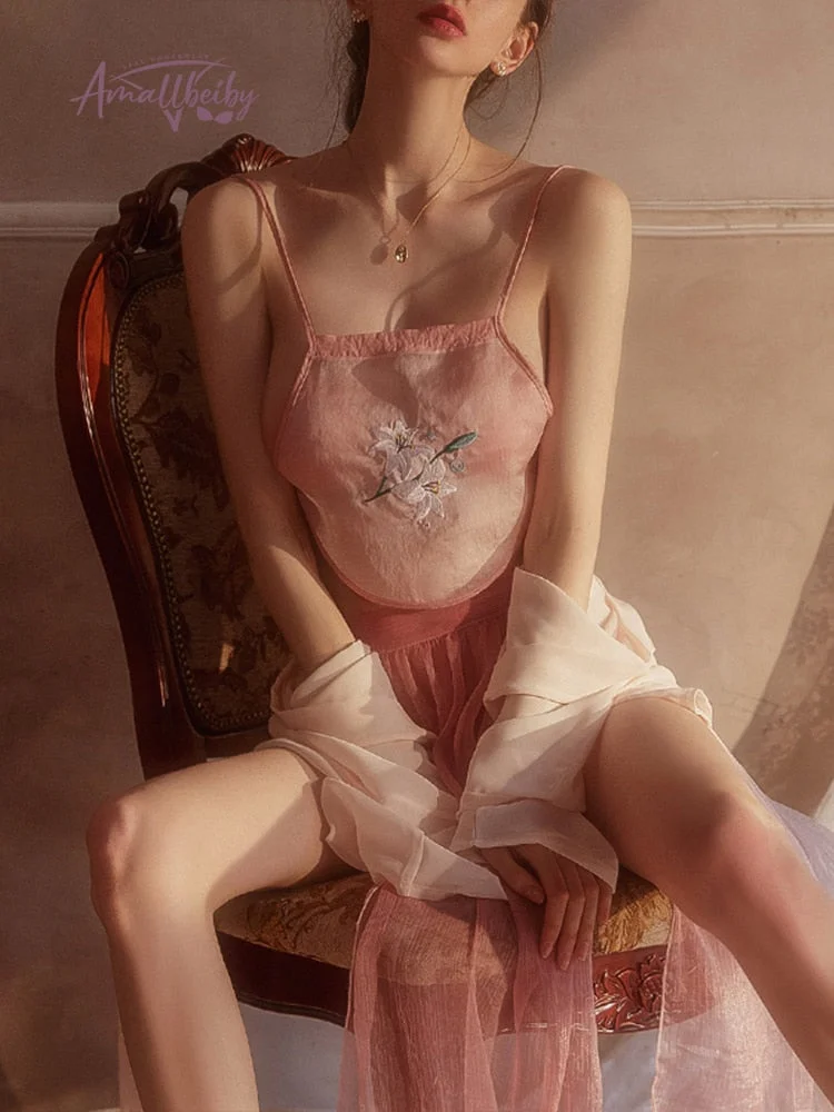 Kawaii Pajamas Spring Sleepwear Women Small Chest Temptation Perspective Chinese National Style Bellyband Hot Erotic Underwear