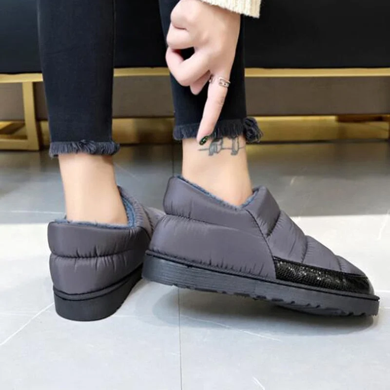 LYXLYH 2020 Warm Winter Shoes Women Flats Soft Fur Padded Cotton Shoes Woman Slip On Short Ankle Snow Boots Plus Sizes WFS2024