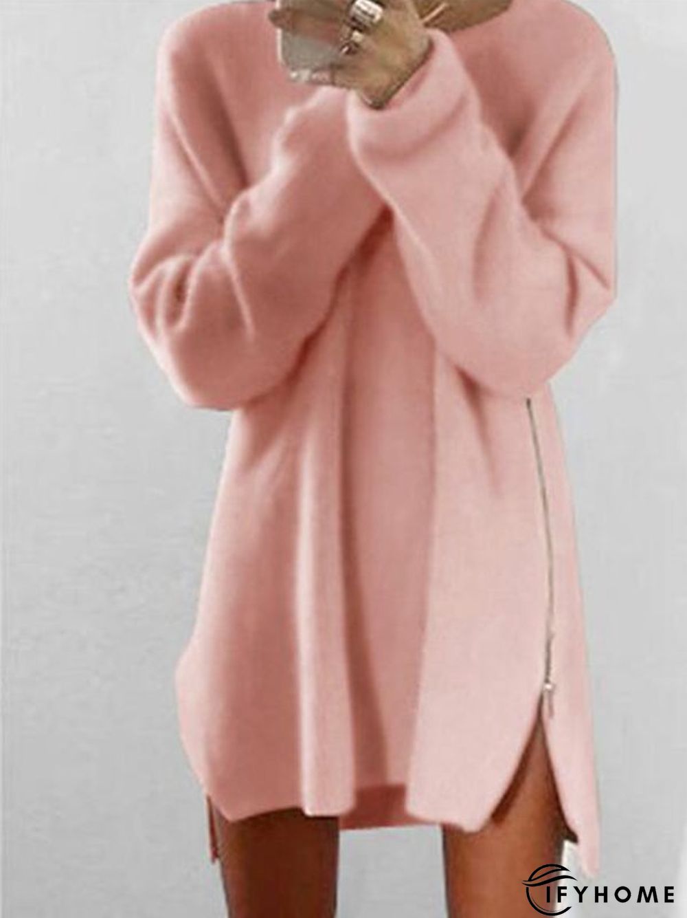 Fluffy Zipper Long Sleeve Casual H-line Sweater | IFYHOME