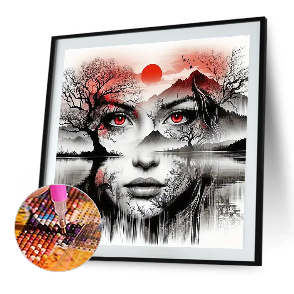 Diamond Painting - Full Round Drill - Girl Face Tree(Canvas|50*50cm)
