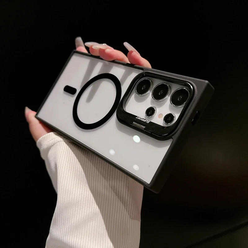 Compatible with Samsung S25 Ultra phone case, metal lens holder, magnetic transparent acrylic S24FE, drop-proof hard
