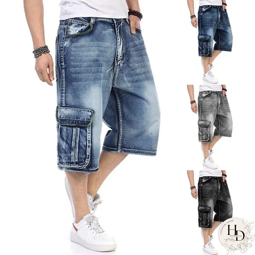 Plus Size S-5XL Men's Fashion Shorts Cargo Jeans Denim Shorts Casual Loose Style Waist Jean Shorts Size