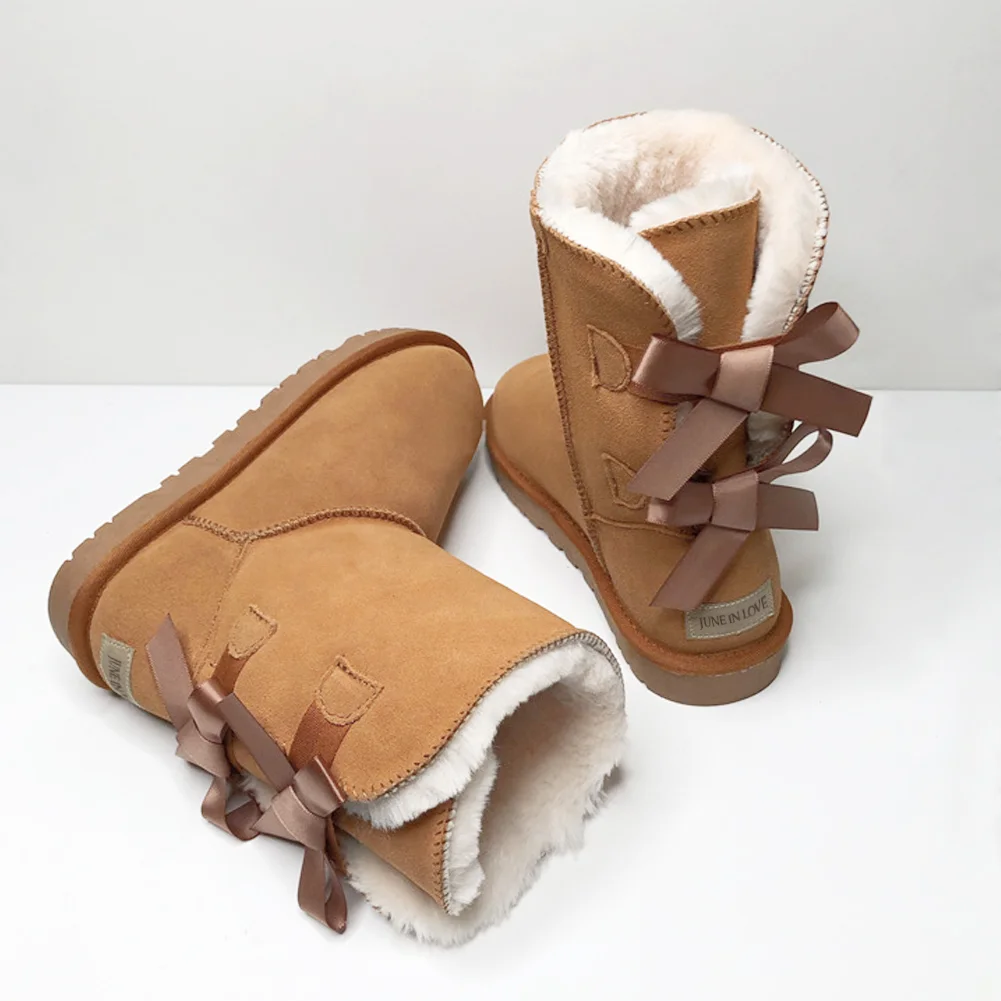Women's Snow Boots for Winter Mid-Calf high Back Bows-MERUMOTE