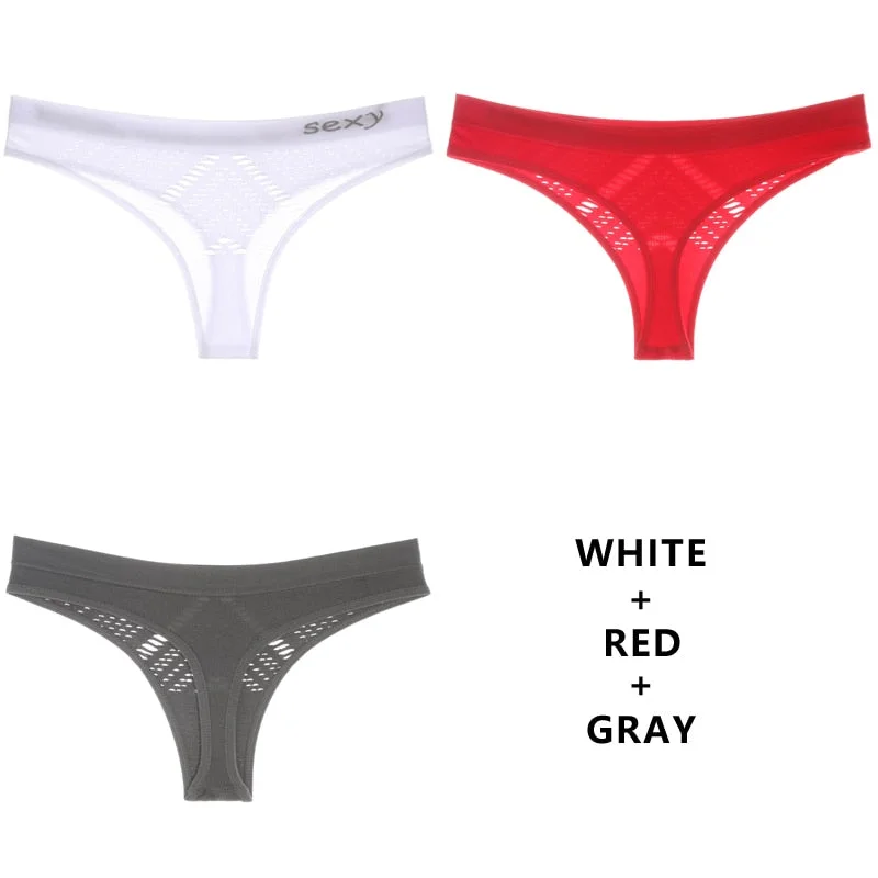 Meet'r 3Pcs/Lot Hollow Out Lingerie Europe Seamless Sexy Panties Women Temptation Underwear Mid-waist G String Drop Shipping