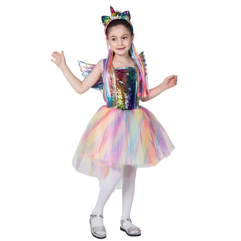 Girl Rainbow Dress Kids Unicorn Princess Costumes-elleschic