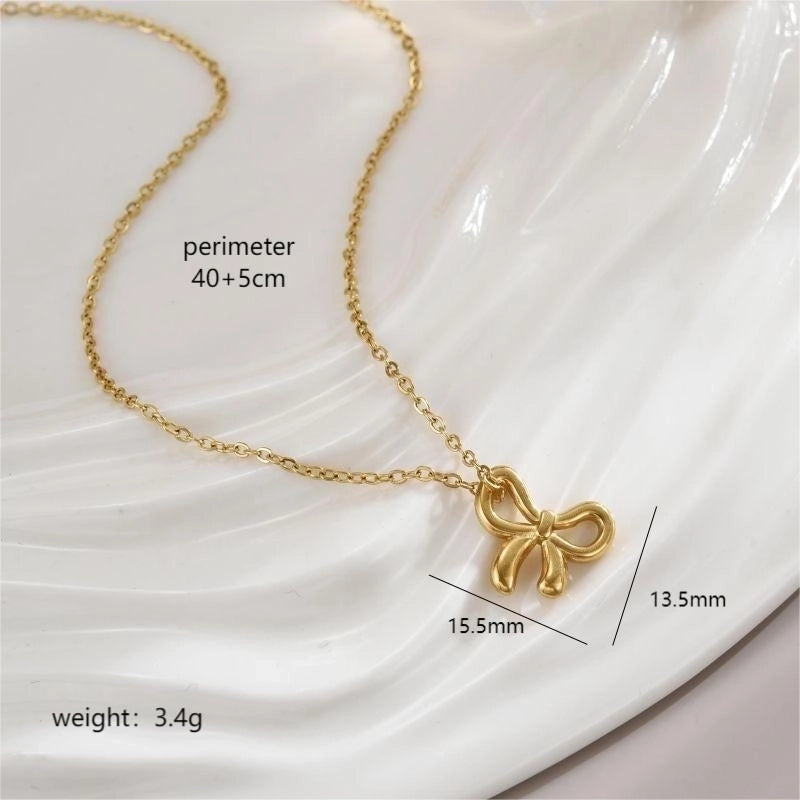 Stainless Steel 18K Gold Plated Minimalist Polishing Plating Star Heart Shape Bow Knot Pendant Necklace