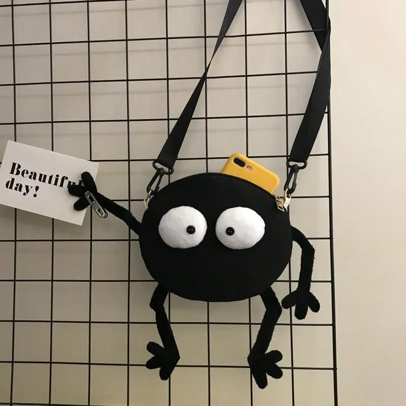 NiceMix Streetwearwomen Canvas Messenger Bags Funny Cute Ugly Cute Small Bag One-shoulder  Small Black Wool Briquette Style