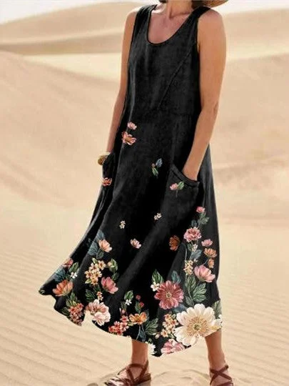 Women Half Sleeve V-neck Solid Color Dress