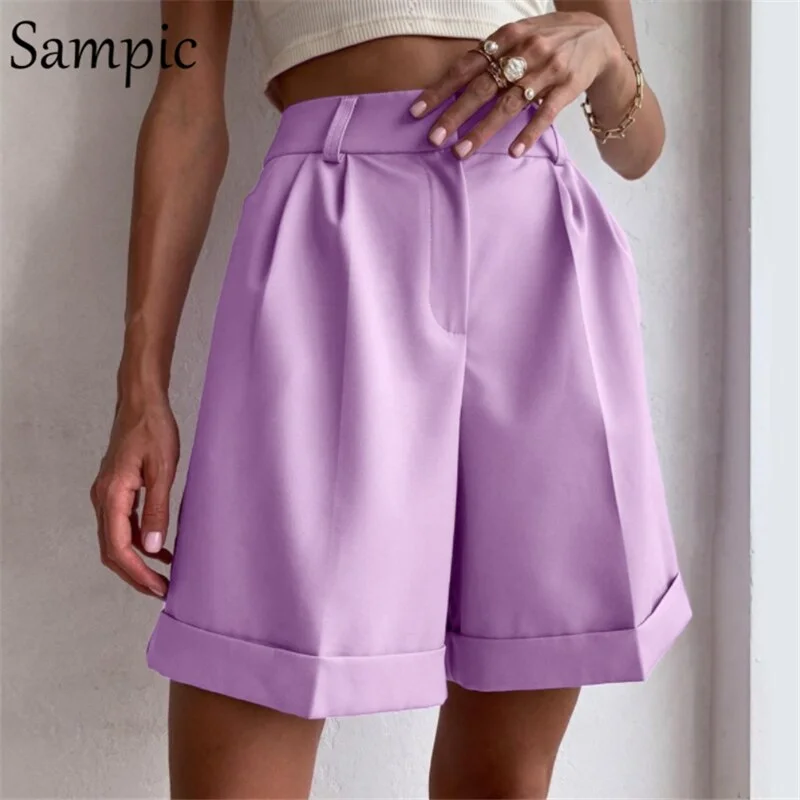 Sampic Fashion Summer 2021 Sexy Women Trouser Casual Khaki High Waisted Shorts Office Ladies Loose Chic Blazer Mini Shorts