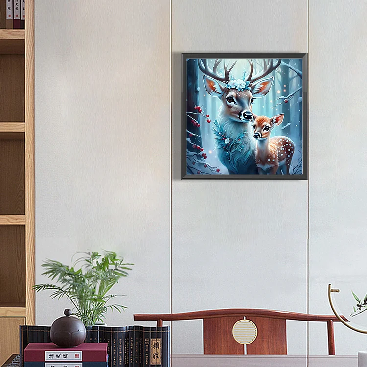 Deer in the Snow - Full Round - AB Diamond Painting(35*35cm)