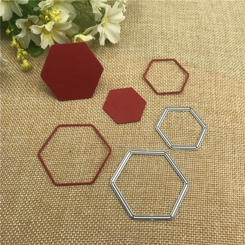 2Pcs Hexagonal frame Metal Cutting Dies Stencils For DIY Scrapbooking Decorative Embossing Handcraft Die Cutting Template