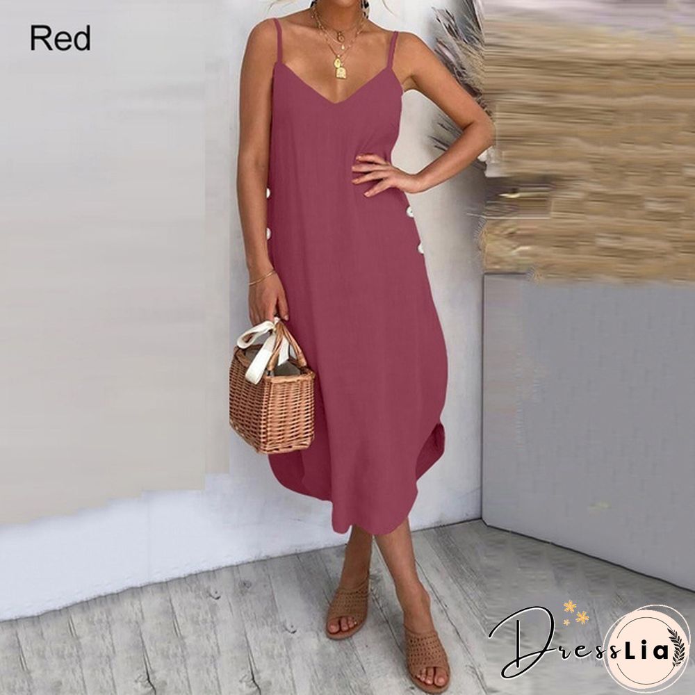 Womens Summer Long Dress Spaghetti Straps Neck Irregular Hem Holiday Casual Party Sundress