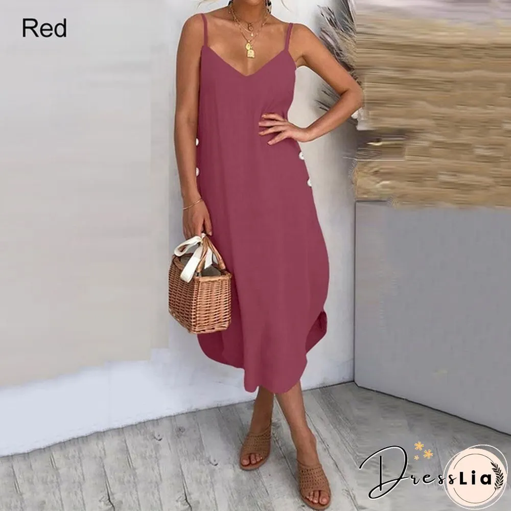 Womens Summer Long Dress Spaghetti Straps Neck Irregular Hem Holiday Casual Party Sundress