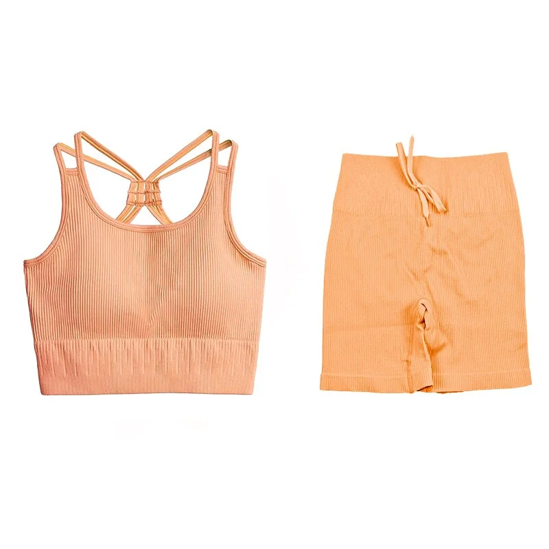 SVOKOR Sport Two Piece Sets Women Gym Tracksuits Workout 2Pcs Sexy Running Leggings Cycling Shorts Fitness Vest Short Crop Tops