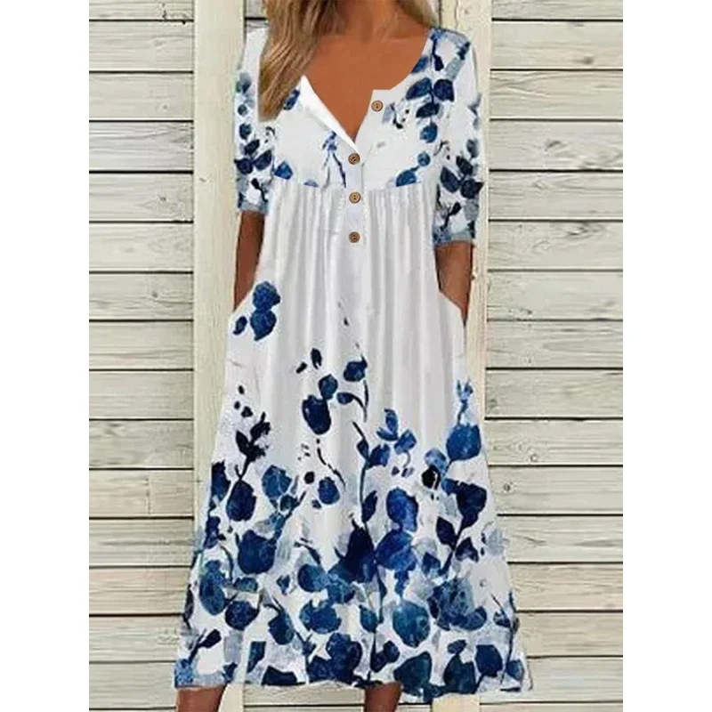 Casual Long Sleeve Round Neck Printed Dress