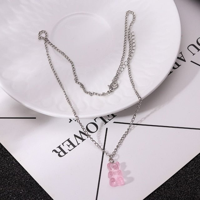 YOY-Candy Color Stars Hearts Gummy Mini Bear Chain Necklaces
