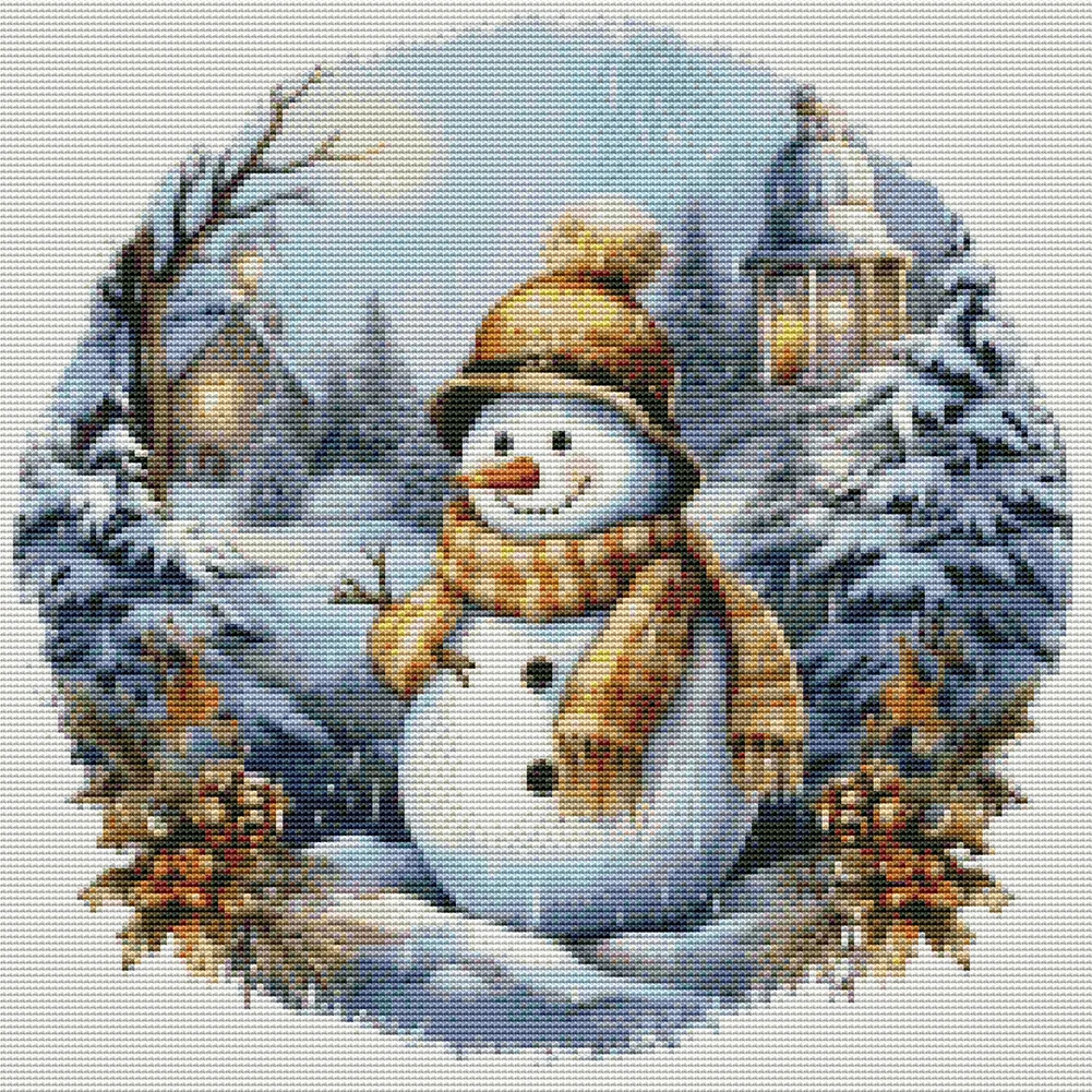 18CT Full Stamped Cross Stitch - Snowmen(Canvas|30*30CM)