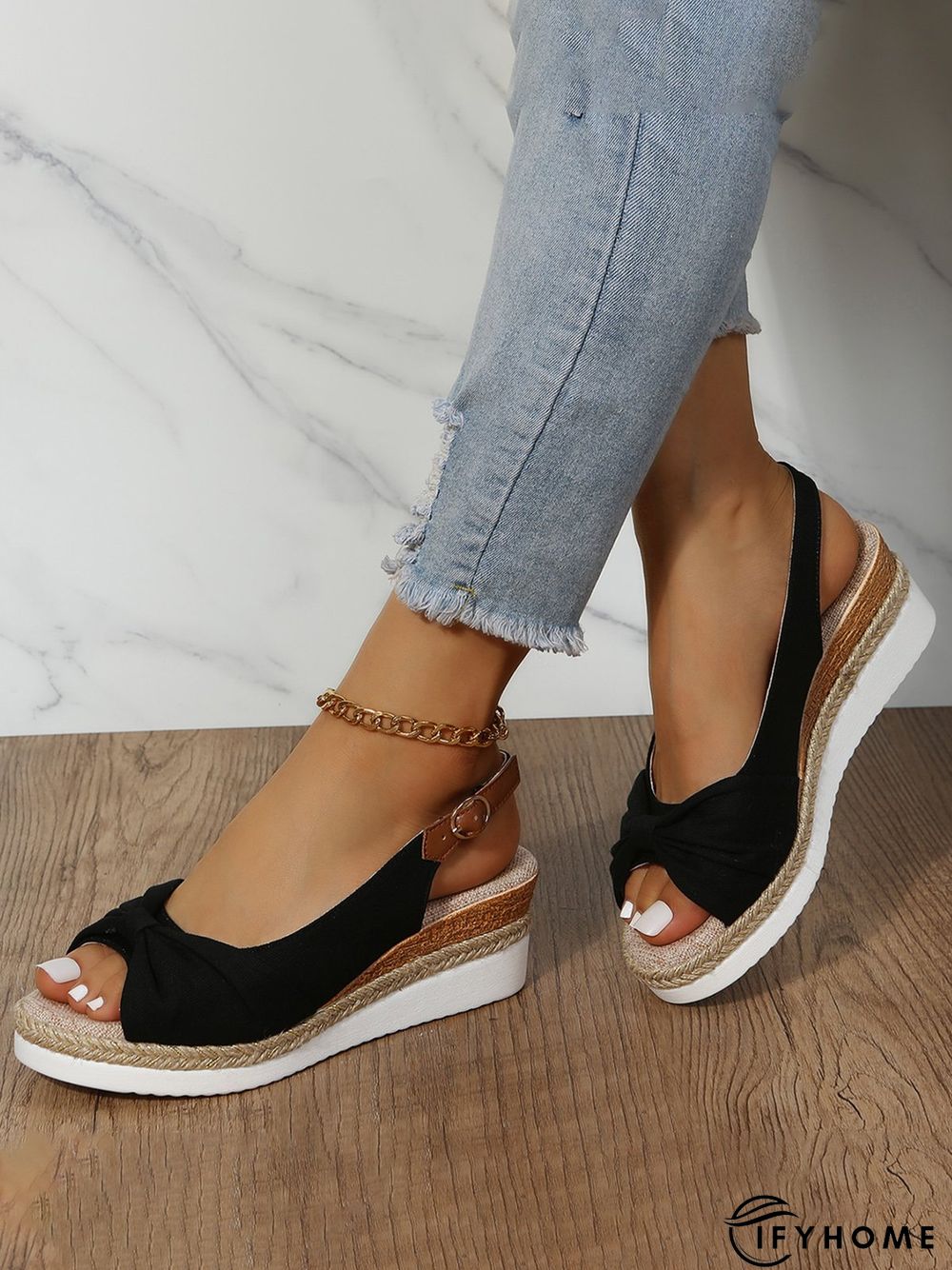 Bow Weave Fish Mouth Wedge Sandals | IFYHOME