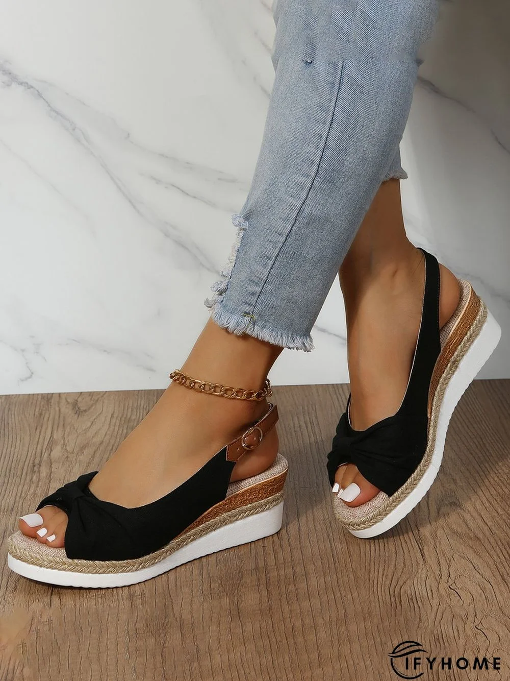 Bow Weave Fish Mouth Wedge Sandals | IFYHOME