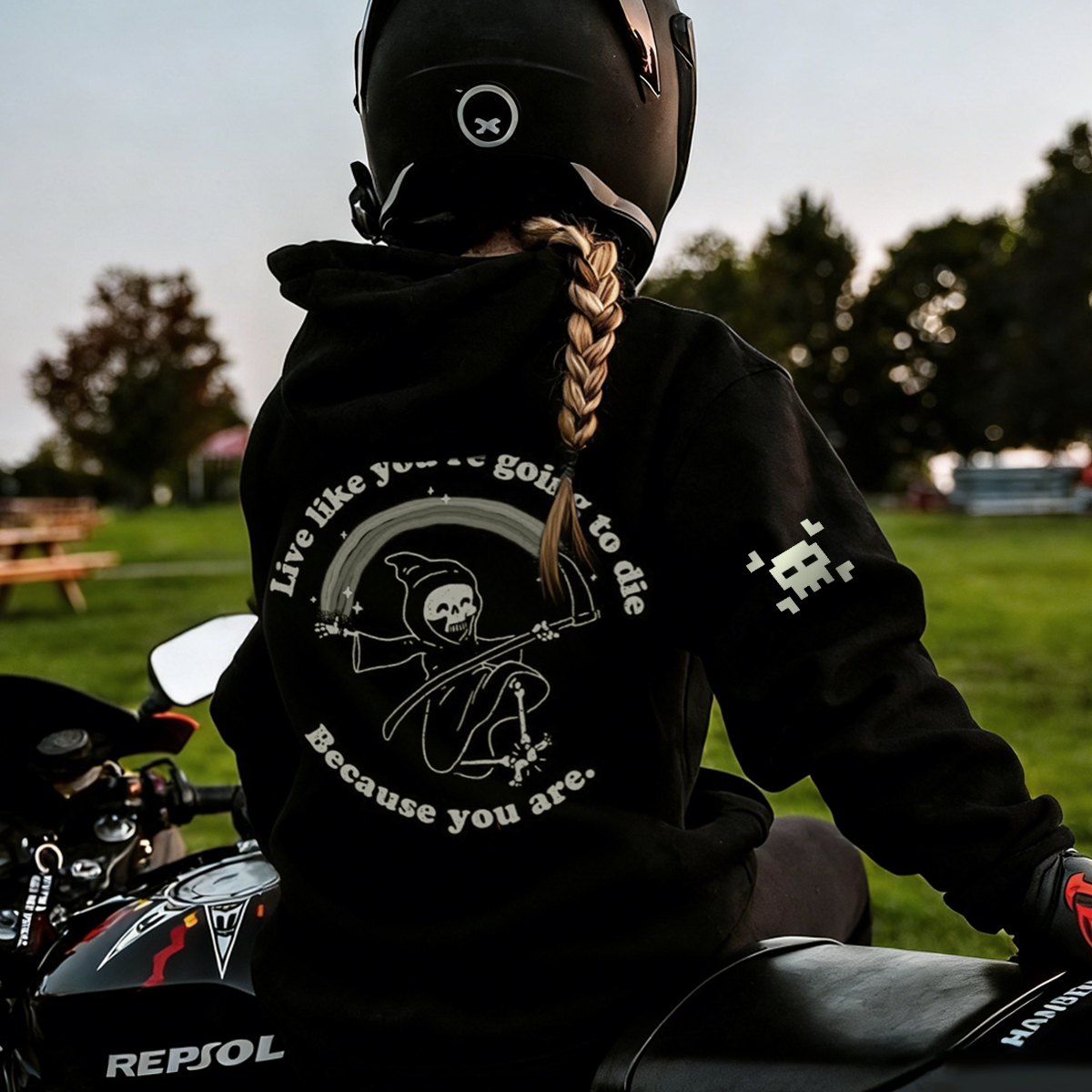 Luminous Pixel Skull Design Motorcycle Hoodie